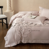 A类轻奢风刺绣床品床上四件套纯棉100S长绒棉被套床单床笠