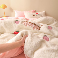 ins少女A类全消光牛奶绒四件套秋冬儿童床品冬季双面珊瑚绒三件套