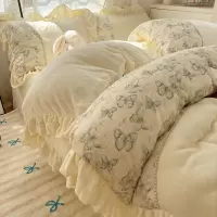 公主风花边牛奶绒四件套a类花边珊瑚绒被套冬季加绒床单床上用品