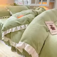 冬季牛奶绒四件套花边珊瑚绒被套法兰绒床上三件套加绒床单被罩