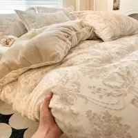 冬季花牛奶绒床上四件套加厚珊瑚法兰绒面被套罩保暖床单三件套