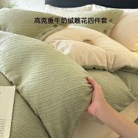 加厚牛奶绒花绒四件套冬季保暖双面珊瑚绒床单被套床上用品