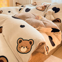 可爱卡通牛奶绒四件套冬季加厚珊瑚绒床单被套南通加绒床上三件套