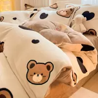 可爱卡通牛奶绒四件套冬季加厚珊瑚绒床单被套南通加绒床上三件套
