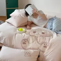 少女心卡通100支长绒棉四件套贴布绣纯棉被套三件套被罩床笠