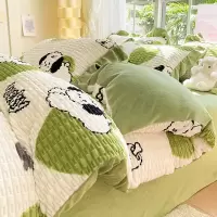 提花牛奶绒四件套冬季珊瑚绒被套加绒床上三件套法兰绒床单被罩