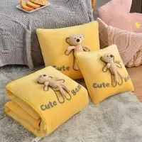 新款牛奶绒立体熊抱枕被靠枕多功能空调折叠被办公汽车二合一