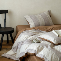 日式民宿风色织提花水洗棉华夫格四件套纯棉床单被套床笠