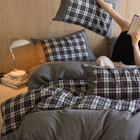 格纹色织磨毛四件套简约学生宿舍纯棉三件套加厚秋冬保暖床品