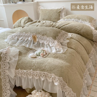 法式仙女牛奶绒四件套公主风蕾丝被套珊瑚绒白色感床裙款冬季