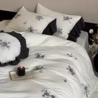 法式复古皱皱纱床上四件套纯棉刺绣被套床单感少女心床品