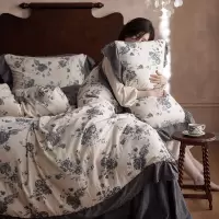 法式花边!田园风皱皱纱四件套a类母婴级纯棉双层纱床单被套4