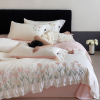 法式轻奢公主风纯棉四件套少女仙女清新花边刺绣被套床单床上用品