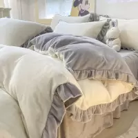 牛奶绒床上四件套冬季加厚珊瑚绒床单被罩花边法兰绒被套加绒床品