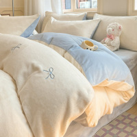 牛奶绒床上四件套法兰珊瑚绒被套新款秋冬加厚保暖床单三件套