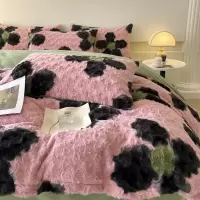 秋冬A类玫瑰多巴胺仿兔毛绒四件套双面珊瑚绒加厚保暖牛奶绒4件套
