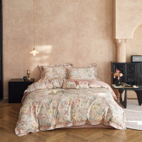 轻奢A类100支长绒棉贡缎花卉数码印花四件套床单被套床上用品