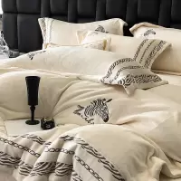 轻奢秋冬高档保暖牛奶绒四件套斑马精致刺绣被套软糯亲肤床品