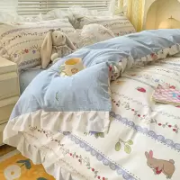 韩式公主风床上四件套纯棉花边被套女床单床笠三件套宿舍床品