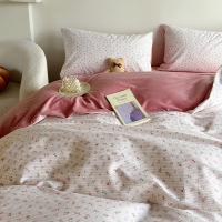 韩系条纹小碎花棉加绒四件套A面纯棉B面宝宝绒1.5m1.8保暖加厚冬