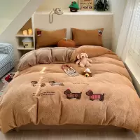 高克重细颗粒羊羔绒毛巾绣四件套加厚保暖牛奶绒法兰绒床品三件套