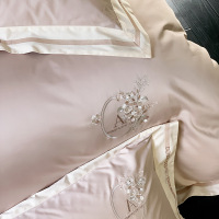 高端纯色简约120支长绒棉四件套精致刺绣高级感自用送礼床品