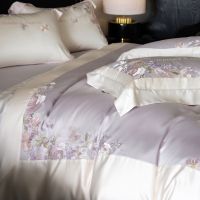 高端轻奢90支澳棉四件套精致绣花圆角宽边工艺床单柔软床品