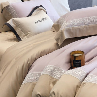 高端轻奢典雅风100支超细旦磨毛四件套蕾丝边枕套细腻柔软床品