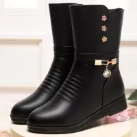 秋冬季新款妈妈棉鞋平底中筒靴加绒保暖女士靴子中老年女靴子