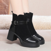 年新款绒面拉链圆头秋冬季女靴