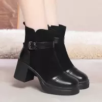 年新款绒面拉链圆头秋冬季女靴