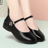 年新款软底一字扣浅口低跟妈妈鞋子