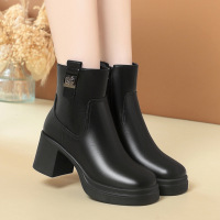 年新款粗跟复古切尔西靴子显瘦短筒马丁靴