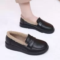 乐福鞋女四季百搭女鞋平跟加绒保暖单鞋真皮妈妈鞋代
