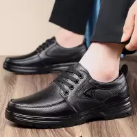 头层牛皮男鞋秋季新款休闲皮鞋子真皮软底舒适系带爸爸鞋男士单鞋
