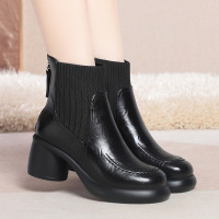 年针织毛线筒弹力加绒马丁靴