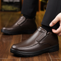 大码棉鞋男士中年高帮加绒保暖休闲皮鞋男冬季头层牛皮爸爸鞋