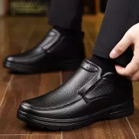 头层牛皮男鞋皮鞋男冬季真皮加绒加厚棉鞋中年休闲高帮保暖爸爸鞋