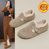 加绒勃肯鞋女外穿新秋冬一脚蹬博肯单鞋厚底半拖毛毛鞋