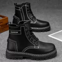 秋冬新款男士时尚休闲马丁靴中帮户外黑色潮流街头百搭机车靴