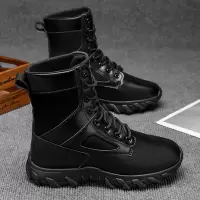秋冬新款男士黑色中帮靴潮流复古系带男靴防滑耐磨户外作战靴