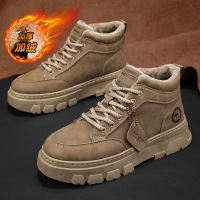 冬季加绒加厚男士英伦风马丁鞋皮面系带厚底增高工作休闲鞋男鞋