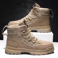 新款高帮增高男鞋运动休闲工装靴复古纯色马丁靴工作鞋潮鞋