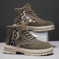 时尚简约彩色拼接马丁靴男士秋季款透气轻便舒适轻休闲系带低帮靴