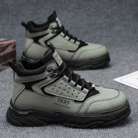 男士秋季上新款个性时尚字母马丁靴皮革透气舒适休闲系带纯色蹬靴