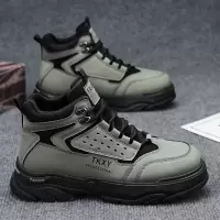 男士秋季上新款个性时尚字母马丁靴皮革透气舒适休闲系带纯色蹬靴