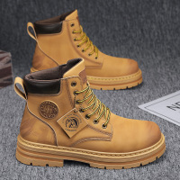 男士秋季上新款纯色简约马丁靴皮革透气休闲时尚通勤假系带蹬靴子