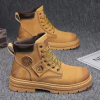 男士秋季上新款纯色简约马丁靴皮革透气休闲时尚通勤假系带蹬靴子