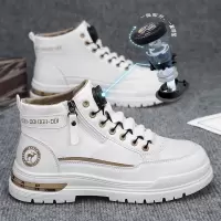 男士秋季新款时尚拉链款马丁靴皮革透气轻便舒适轻休闲系带低帮靴