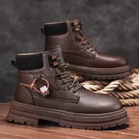 皮革透气轻便舒适轻休闲系带橡胶底靴男士秋季新款个性时尚马丁靴